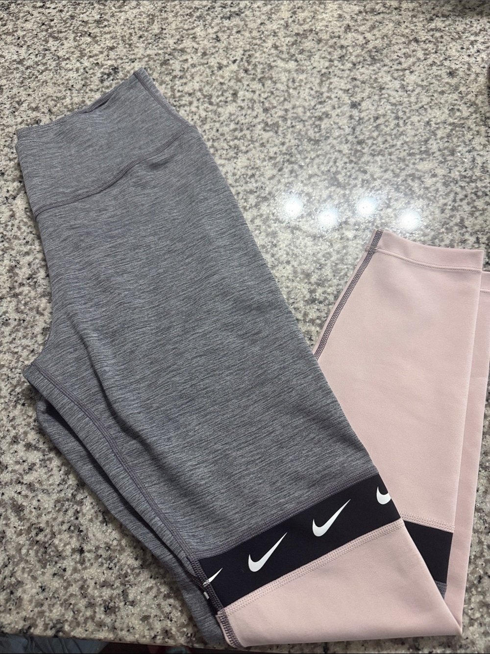 Nike Girls Gray and Light Pink Leggings with Black Swoosh Accent